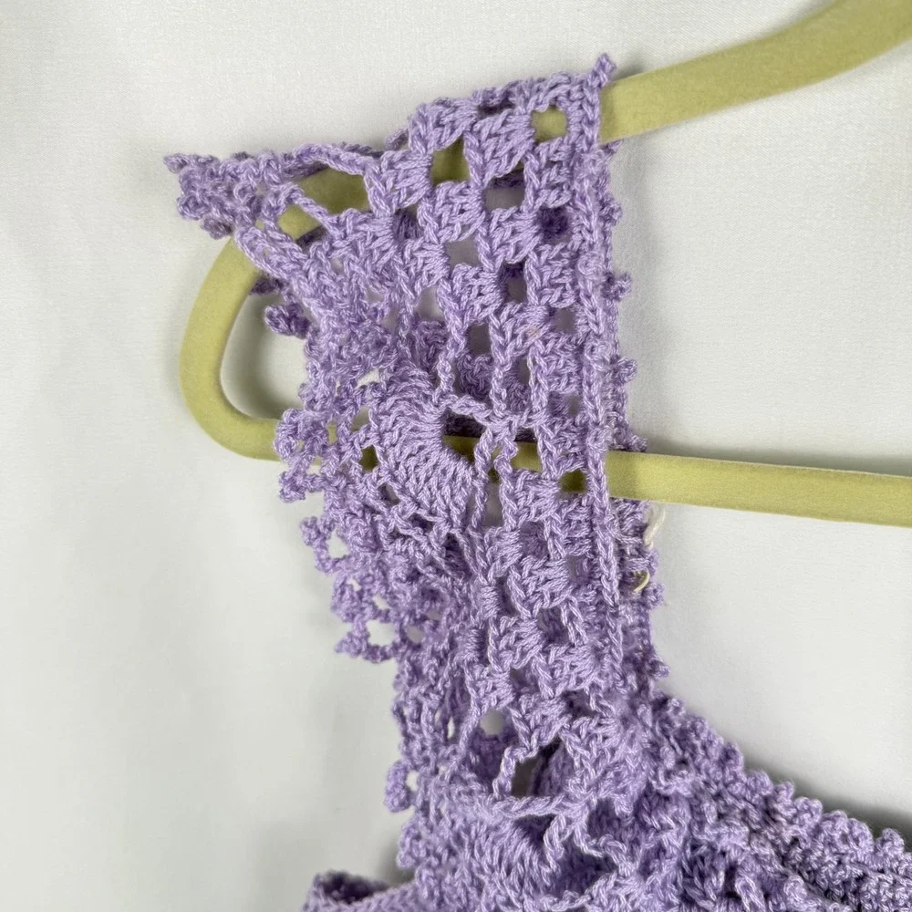 Vintage Handmade Crocheted Lavender Sleeveless Sweater Boho Cottagecore Festival